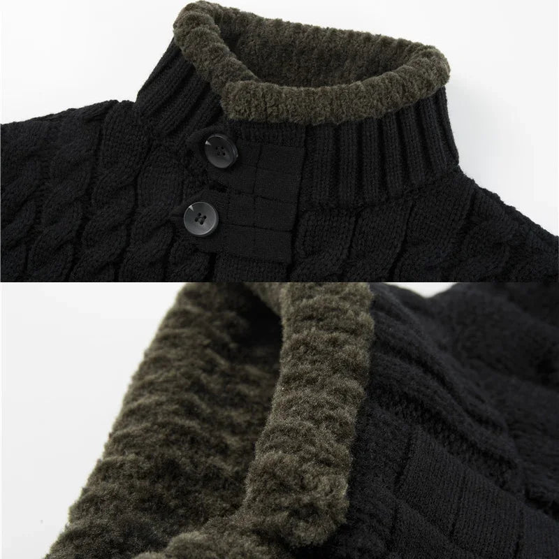 Men Sweater Cardigan Jacket Knitted Casual Coat Patchwork Stand Collar Warm Thick Warm Outwear Knitwear