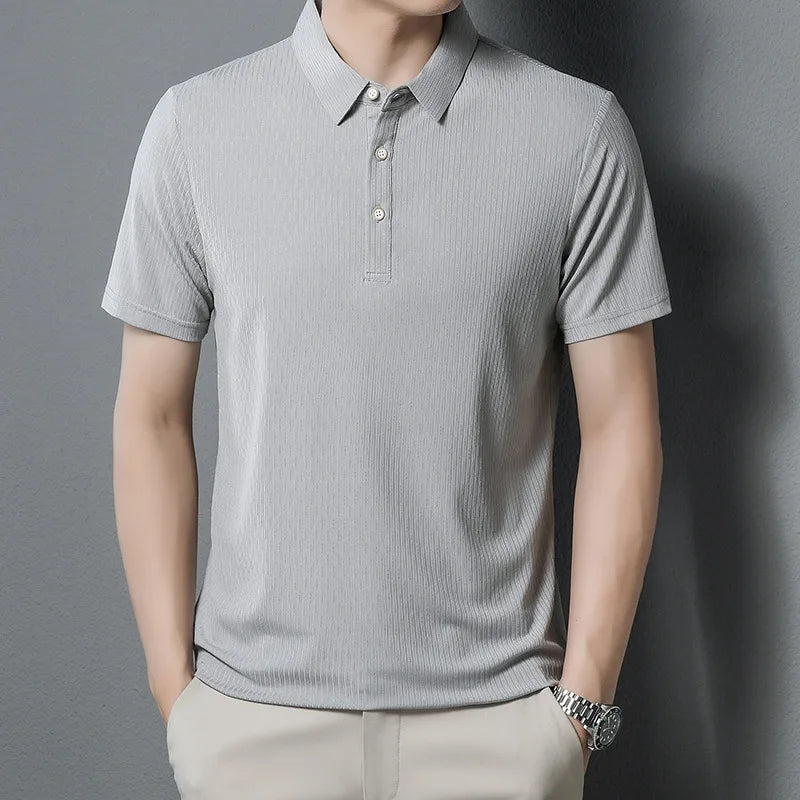 Summer Polo Collar Men's T-shirt Solid Ice Silk T-shirt Men's Polo Shirt