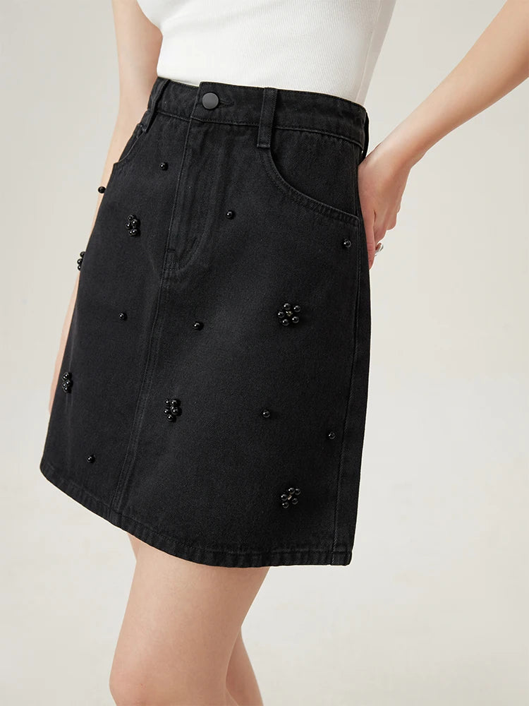 Floral Denim Short Skirt Summer Versatile Slimming Women Casual Loose Skirt