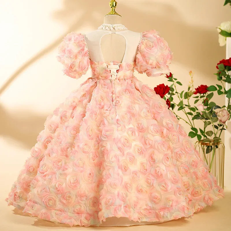 Evening Party Dresses for Girls Children Clothes Flowers Beading Ball Gown Teenage Royal Grad Night Dress Infant