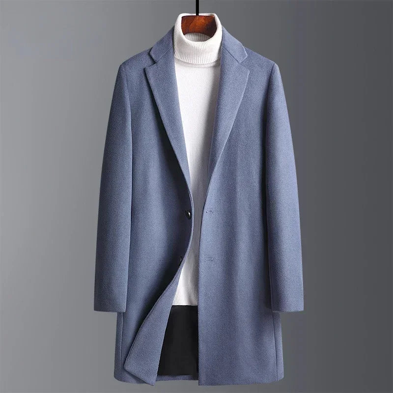 Autumn Winter Woolen Coat Men Slim Fit Long Woolen Blend Coat Thick Jacket Overcoat