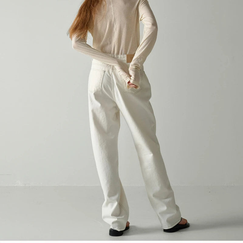 White Jeans Women High Waist Straight Leg Wide Leg Pants Trousers