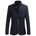 Men's Casual Stand Collar Tunic Suit Jacket Slim Fit Business Wool Blazers Coat