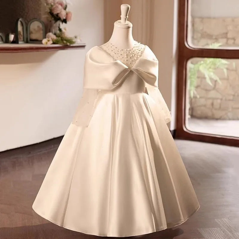 Children's White Evening Gown Wedding Birthday Party Girls Dresses Bridesmaid Dress