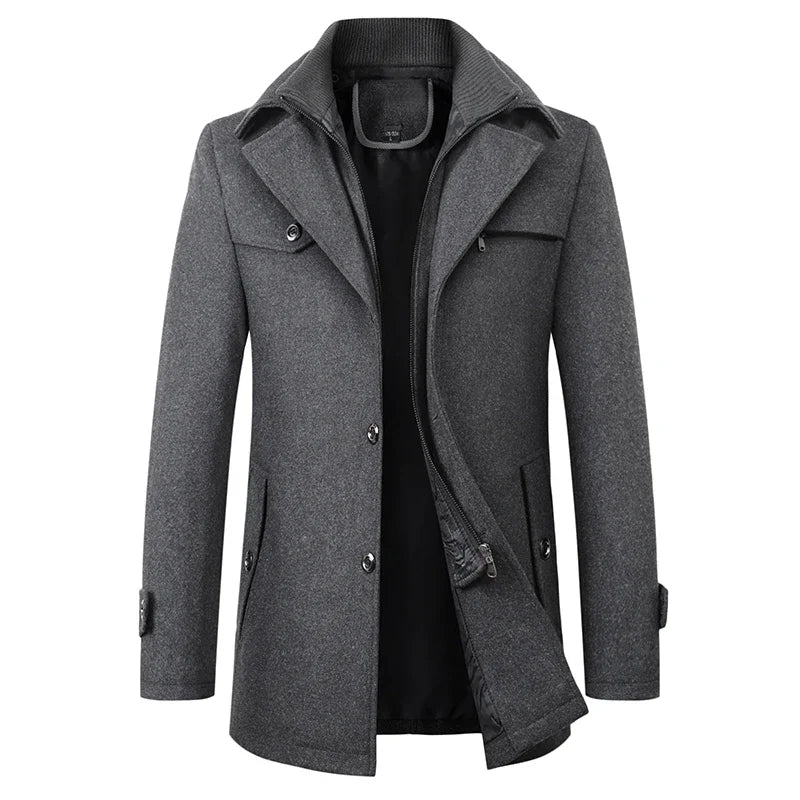 Winter Men's Woolen Windbreaker Coat Trench Slim Fit Business Casual  Wool Jacket