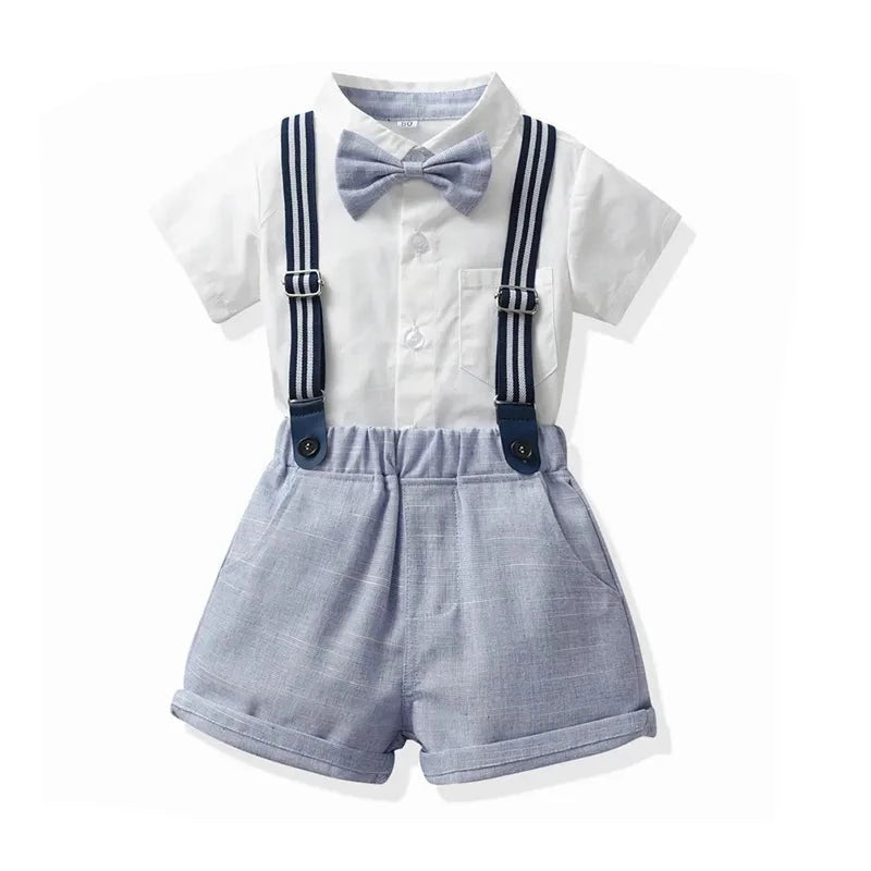 Children Summer Clothes Set Formal Gentlemen Wedding Birthday For 1-6 Years Spring Outfits TShirt+Pants Belt Costumes Handsome