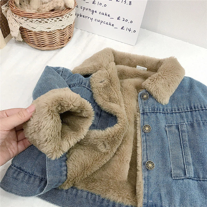 Girls Denim Jacket Elegant Toddler Kid Baby Girl Winter Warm Thick Coat Outfit Outwear