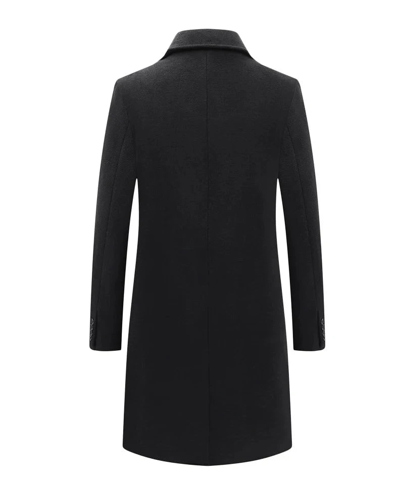 Men Classic Notched Collar Trench Coats Autumn Winter Wool Blend Casual Thicken Warm