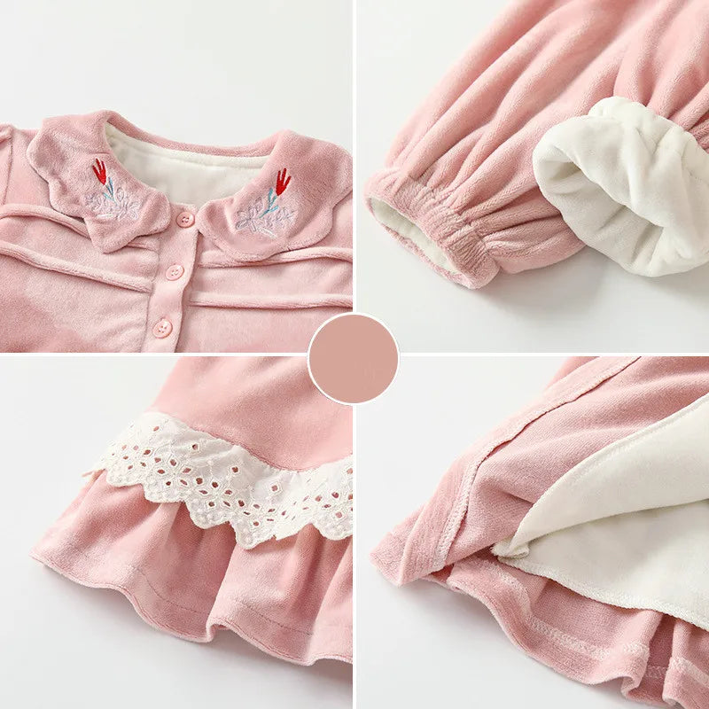 Baby Girls Velvet Dress Set Kids Princess White Vest Cardigan Pink Dresses Autumn Winter Children Clothes Outfits Suits