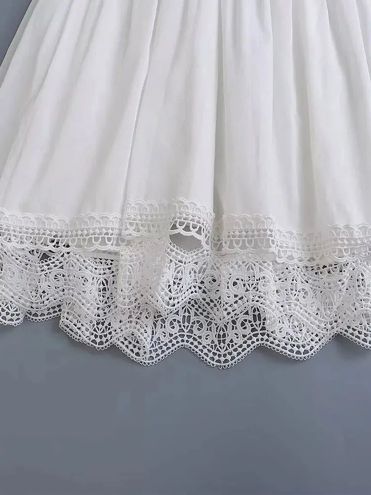 Summer Dress Women's White Casual Chic Backless Crochet Embroidery Short Sling Dress