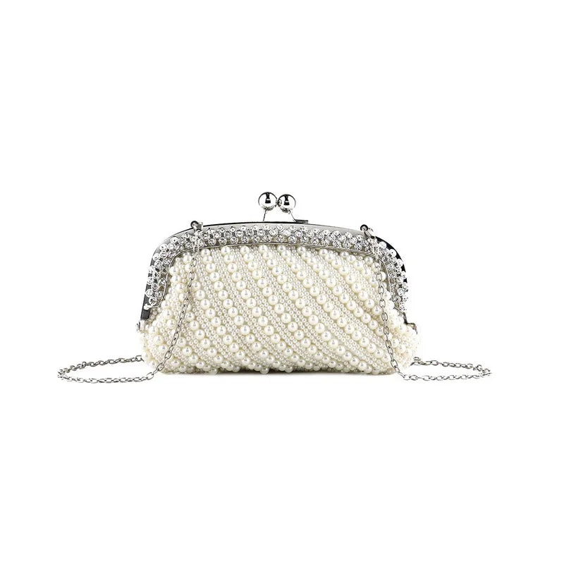 White Romantic Clutch Evening Bags Women Ladies Clutch Bags Pearl Beading