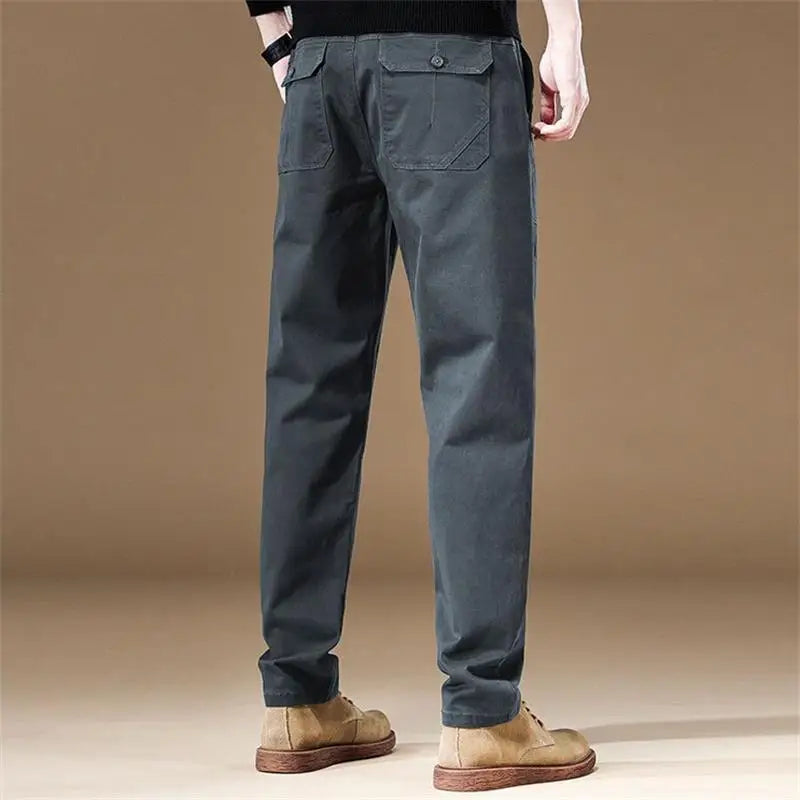 Autumn Winter Men Mid Rise Straight Leg Casual Pants Classic Loose Breathable Pants