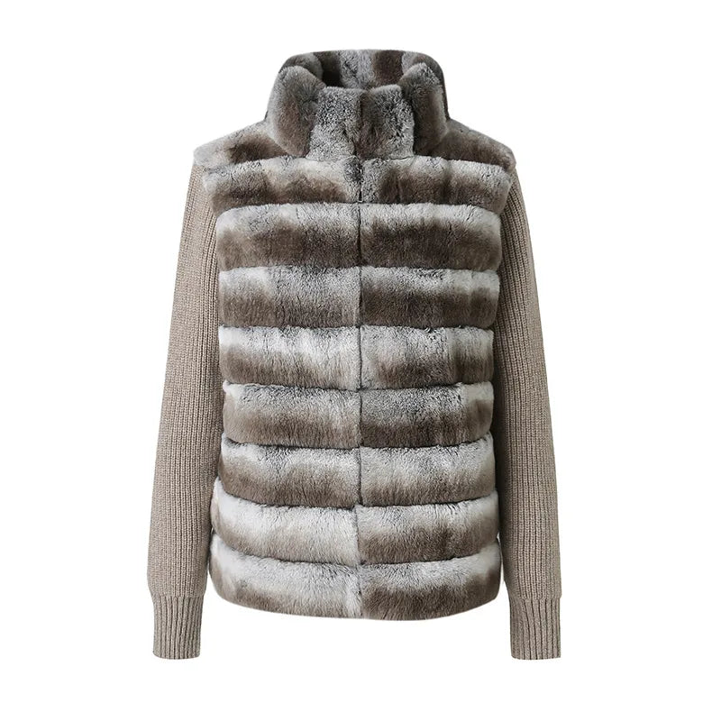 Fur Winter Coat Women Thick Warm Stand Collar Knitting Jacket Lady Outwear