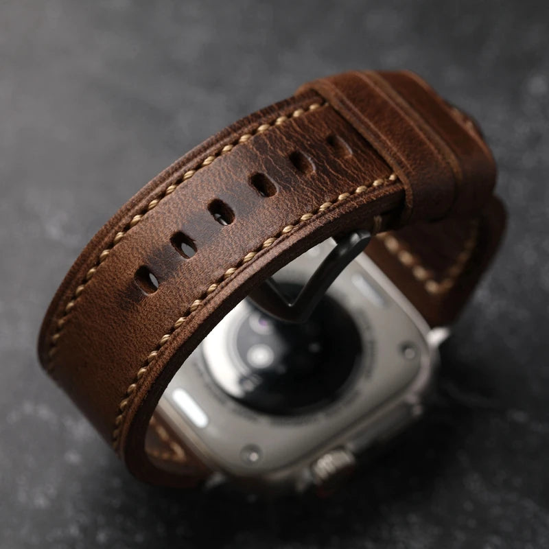 Handmade Grease Leather Strap for Apple Watch Men's Vintage Style Bracelet Thickened Men's Bracelet