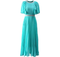 Spring Summer Women's Pleated Dress Flare Sleeved Beading Flounced Edge Dresses