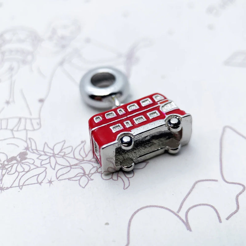 Red London Bus Charm Pendant 925 Sterling Silver Trendy Gift For Women Men Jewelry