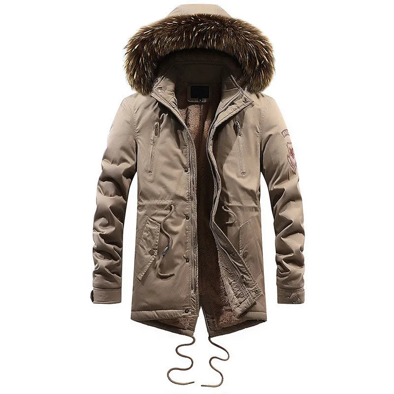 Fur Hooded Fleece Thickened Jacket Warm Long Windbreaker Men's Military Winter Jacket Cotton Casual Jacket