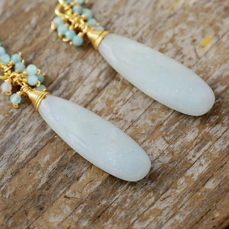 Exquisite Boho Drop Earrings for Women Amazonite Elegant Lady Dangle Earring Handmade Teardrop Jewelry