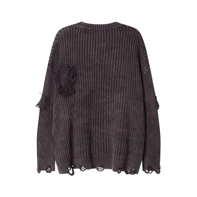 Autumn Hole Knitted Sweaters Round Neck Solid Oversized Pullover Woolen Sweater