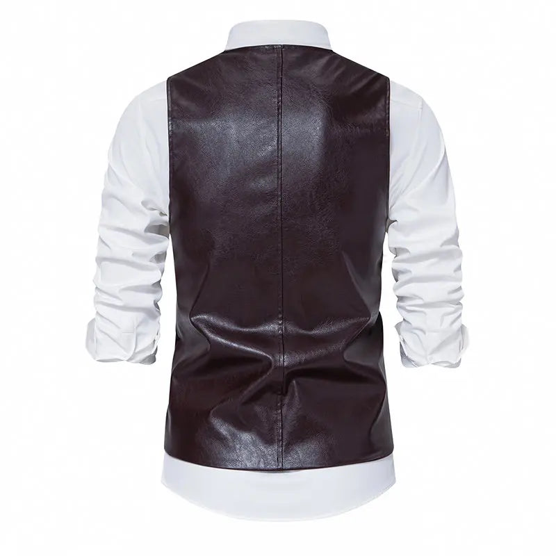 Leather Vest Motorcycle Men Vintage Single Breasted Western Cowboy Waistcoat Sleeveless Jackets Vest