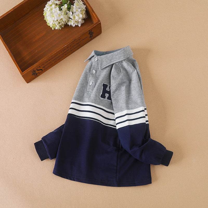 Kids Polo Shirt Spring Autumn Children Turn Down Collar Stripe Tops School Shirt for Boys