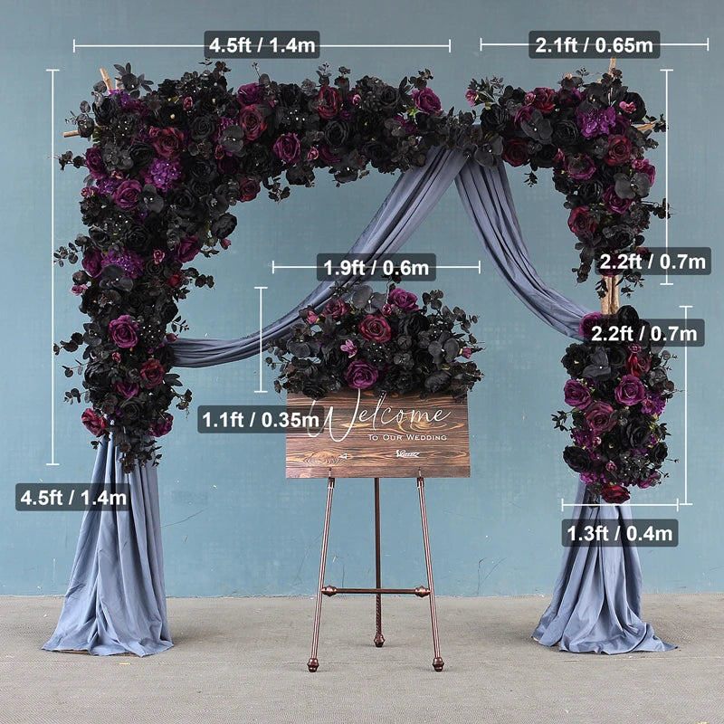 Wedding Flower Arrangement Black Rose Flower Row Dark Purple Wedding Background Decoration