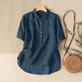 Elegant Half Sleeve Button Shirt Spring Cotton Chemise Female Women Casual Lapel Neck OL Tops