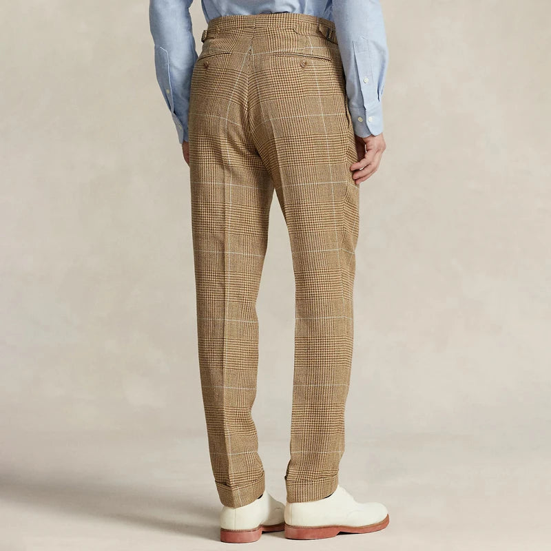 Classic Plaid Wool Men Pants Spring and Autumn Elegant Pants for Men