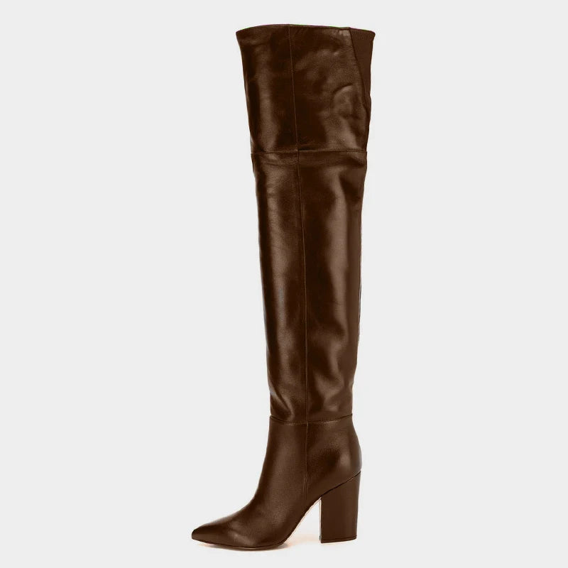 Women Thigh High Boots Genuine Leather Thick High Heels For Women Winter Shoes Over Knee Boots