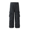 Spliced Pocket Cargo Pants Men Safari Loose Pleated Straight Wide Leg Trousers Men