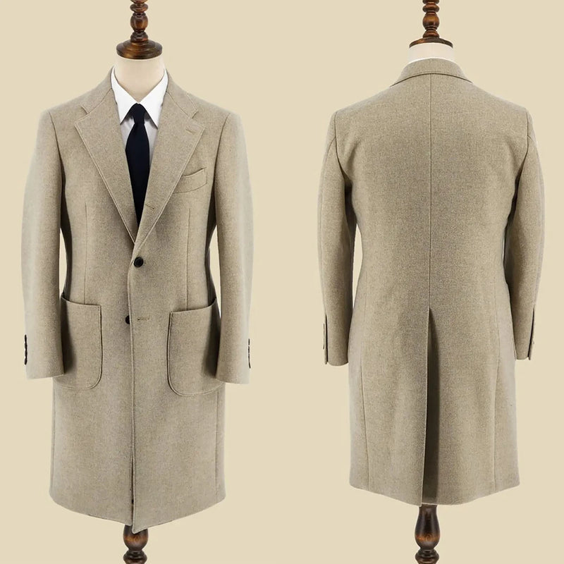 Classic Solid England Style Woolen Overcoat Men's Thick Plus Single-Breasted Long Coat Casual Winter Warm Jacket