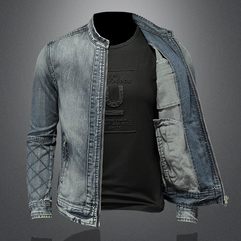 Men Retro Denim Jackets Motorcycle Jean Coats Outerwear for Male