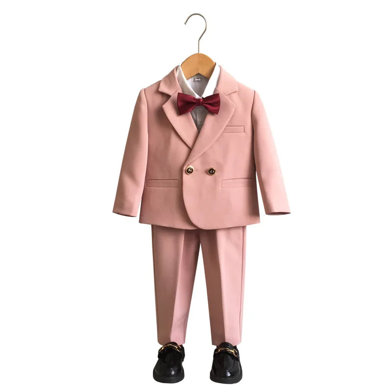 Boys Spring And Autumn Formal Suit Set Children Wedding Birthday Party Costume  British Kids Blazer Shirts Pants Clothes Set