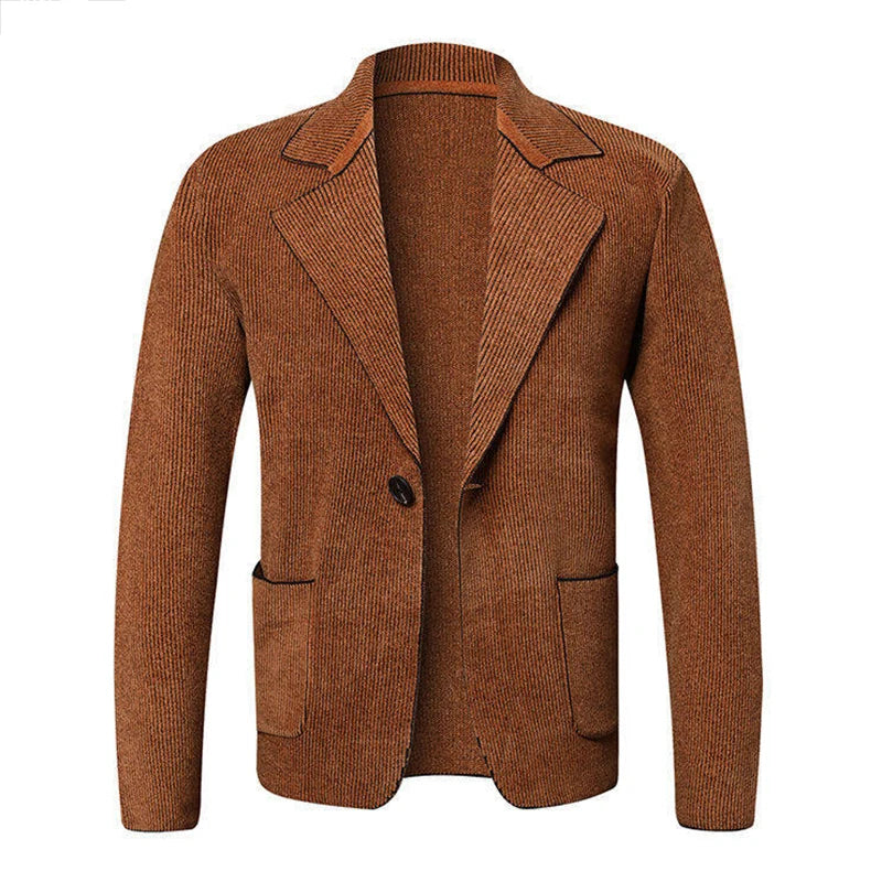 Spring Autumn Casual Outerwear Mens Knitted Buttoned Lapel Suit Jackets Men Coats