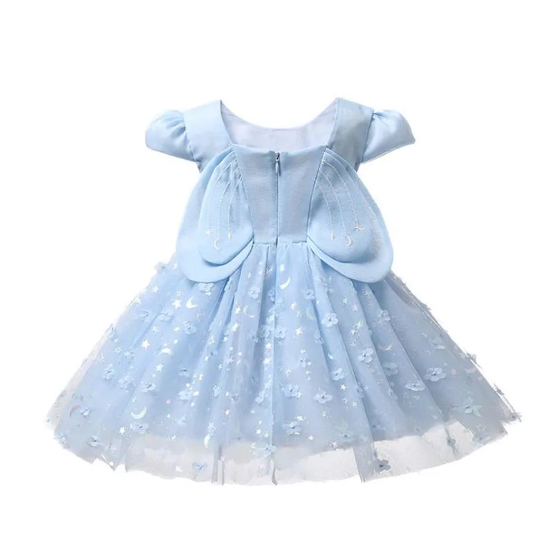 Princess Ball Gown Bow Appliques Design Birthday Baptism Party Dresses For Girls