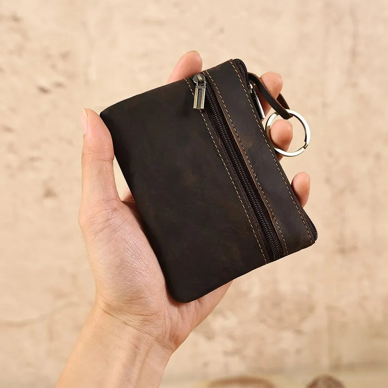 Genuine Leather Coin Purse for Men Mini Pouch Change Wallet with Key Ring Card Holder Key Holder Money Pouch Coin Wallet