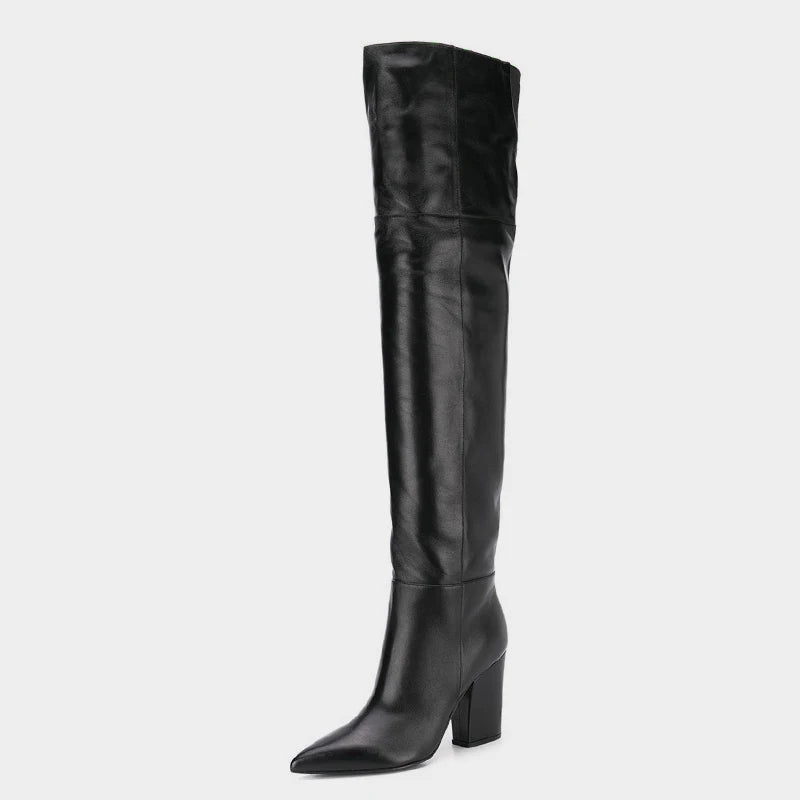 Women Thigh High Boots Genuine Leather Thick High Heels For Women Winter Shoes Over Knee Boots