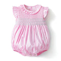 Baby Girl Smocked Romper Children Hand Made Pink Bubbles Ruffle Collar Cotton Clothes