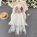 Summer Beach Dress Women Casual Sundress Vacation Knitted Tassel Loose Dress