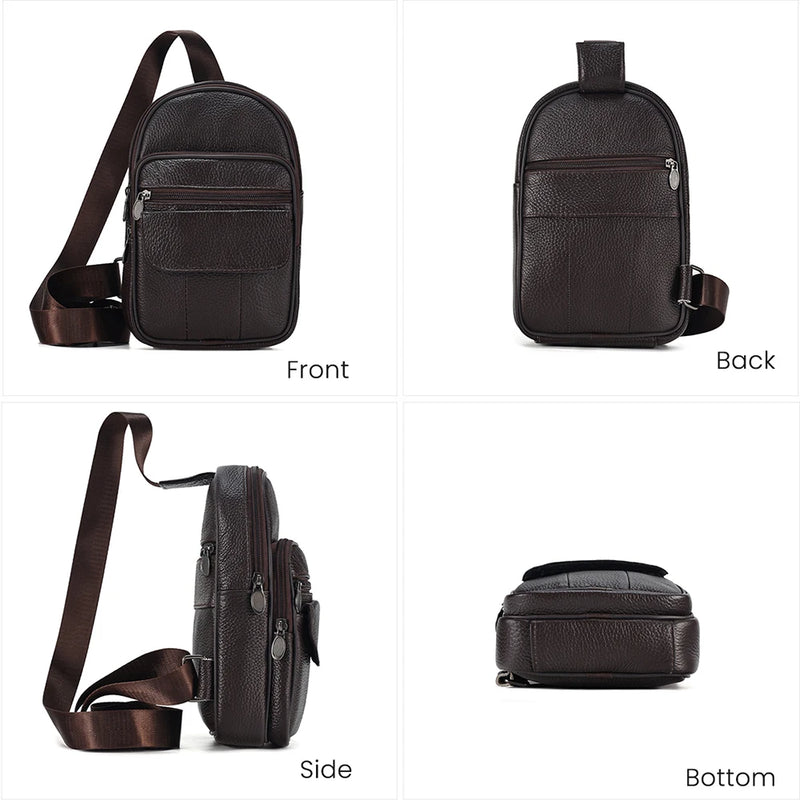 Men Leather Casual Crossbody Bag Trendy Shoulder Bag for Male Chest Pack Travel Sling Bags