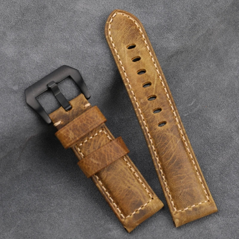 Hand-Crafted First Layer Leather Watchband 20 22 24 26MM Suitable For Leather Soft Bracelet