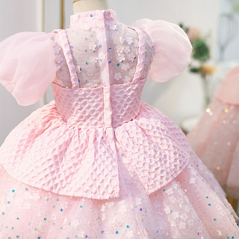 Pink Flower Girl Dress for Weddings Infant Sequined Princess Ball Gown Graduation Dresses for Kinder Girls Children Clothes