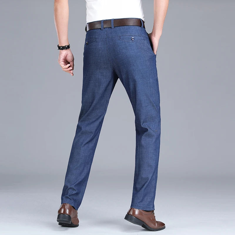 Spring Summer Thin Men Jeans Loose Straight Drape Denim Pants Brand Casual Trousers