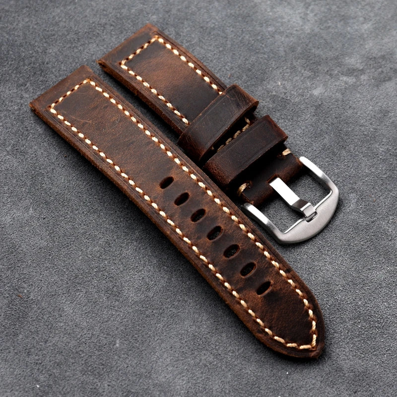 Hand-Stitched Leather Watchband Men's Military Watch Top Layer