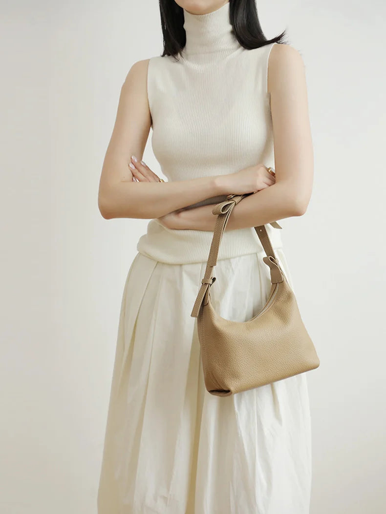 Shoulder Strap One-shoulder Dumpling Bag Versatile Bow Genuine Leather Women Bag