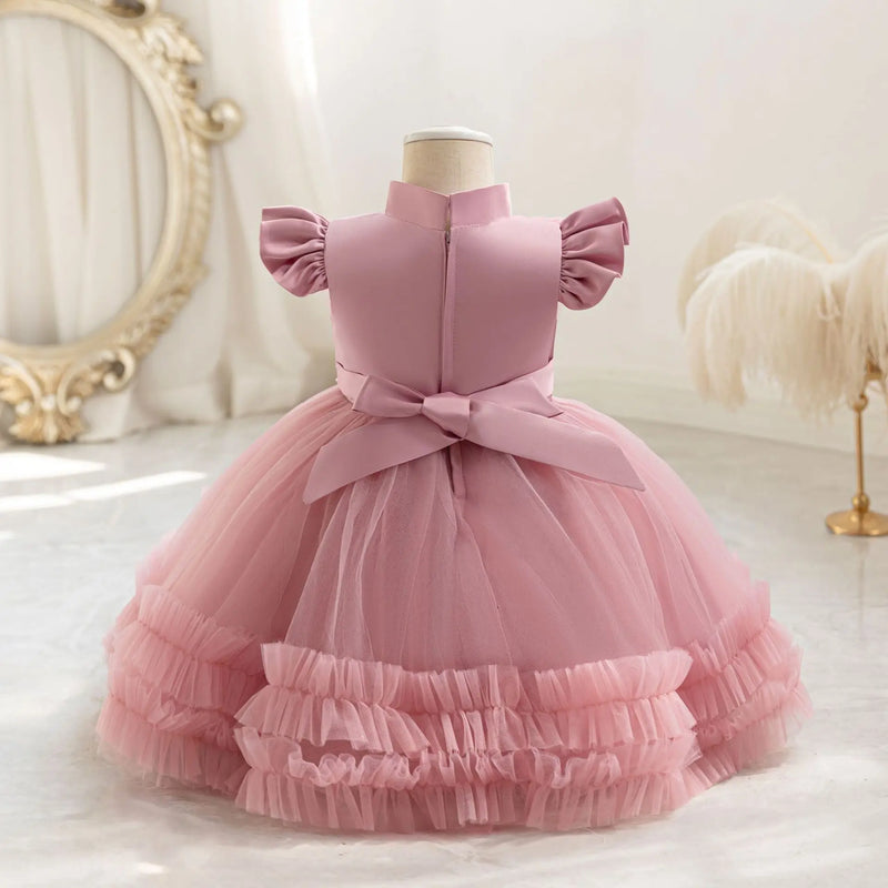 Pearls Belt Baby Girls Party Dress Sweet Birthday Tulle Kids Dresses for  Bridesmaids Princess Gown