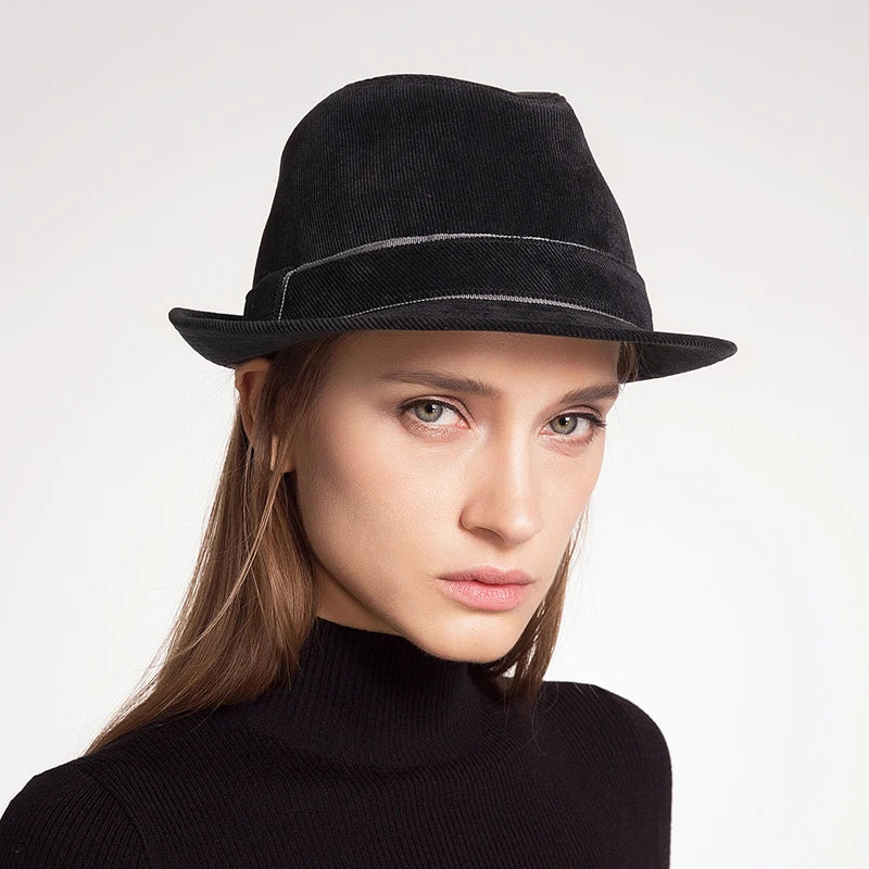 Wide Brim Denim Fedora Hats For Women Men Black Jazz Trilby Panama Hat Gentleman