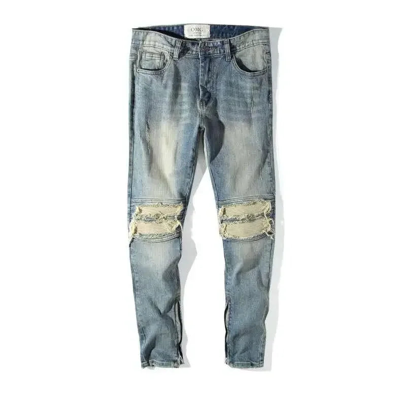 Pants Ripped Jeans for Men Motorcycle Tapered Torn