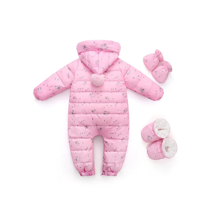 Baby Jumpsuit Thickened Hooded Print Newborn Outdoor Romper Warm Boutique Down Jacket Rompers