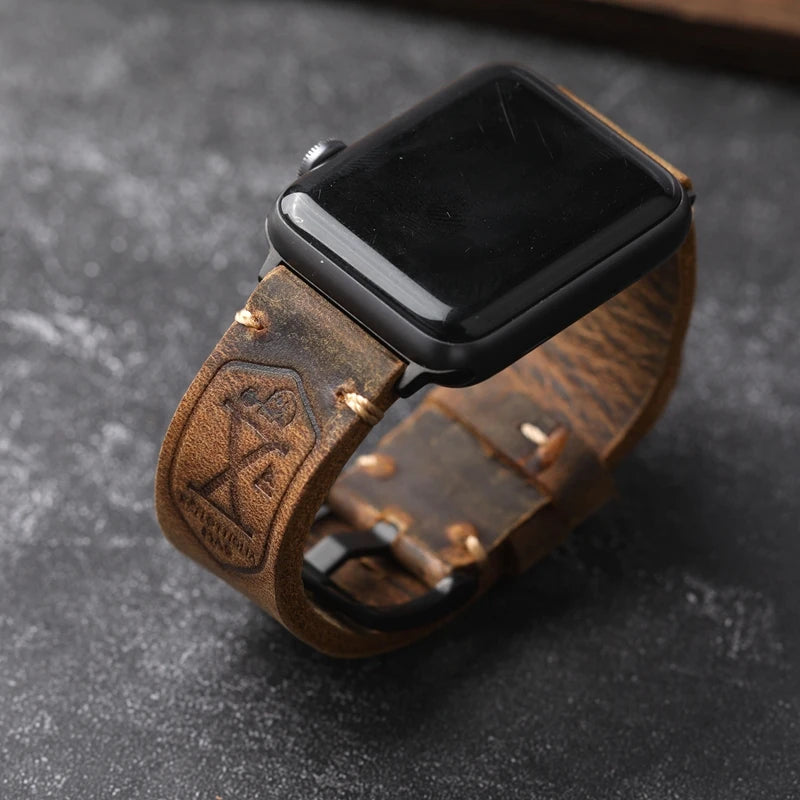 Apple Watch Strap Genuine Leather Apple Iwatch7/8ultra Watchband Thickened Rugged Men Bracelet